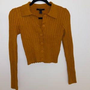 Knit Mustard Yellow Cropped Button Up Cardigan